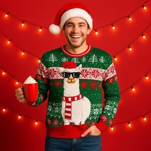 Blizzard Bay Santa Llama Ugly Christmas Sweater Men’s‎ M NWT